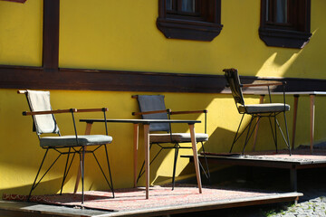cafeteria chairs and tables in the colorful streets of Eskişehir