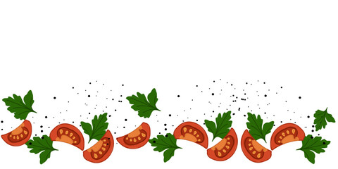 Tomatoes with parsley and seasoning black pepper. Vector illustration