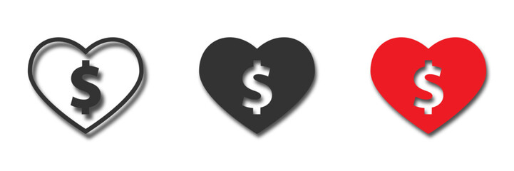 Dollar sign in the heart icon. Money love concept. Vector illustration.