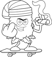 Outlined Angry Marijuana Bud Cartoon Character With A Joint Showing Middle Finger. Vector Hand Drawn Illustration Isolated On Transparent Background