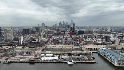 Penns Landing in the city of Philadelphia - aerial view - drone photography