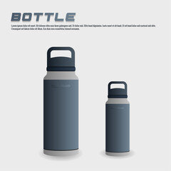 Tumbler mockup aluminum Bottle with blue black grey colors, realistic vector mockup water bottle