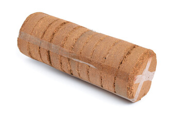 Coconut Coir substrate. Pressed briquette Isolated on White Background