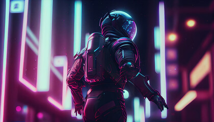 Naklejka premium Picture of astronaut, cuberpunk style, ai generated