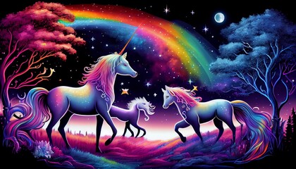 Fototapeta na wymiar A colorful rainbow world with unicorns, rainbows, and stars.. Generative AI