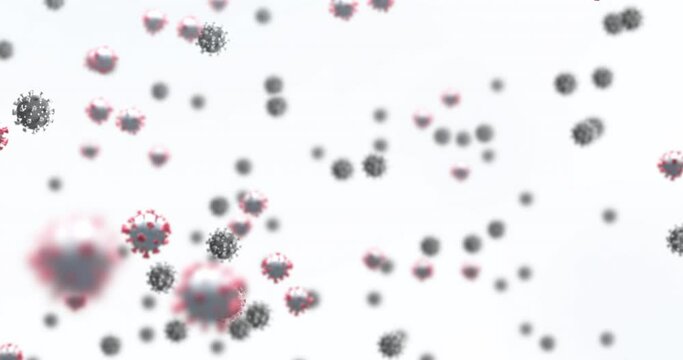 Animation of virus cells floating on white background