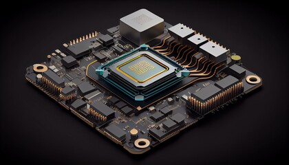 An illustration of a chipset with components and interconnections.. Generative AI