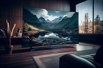 Big Tv In A Living Room.generative ai - obrazy, fototapety, plakaty