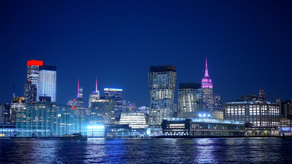 Fototapeta na wymiar Modern Hudson Yards district in Midtown Manhattan at night - travel photography