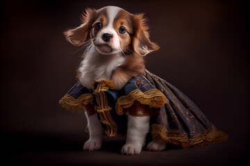 A cute puppy dog wearing a regal dress.generative ai