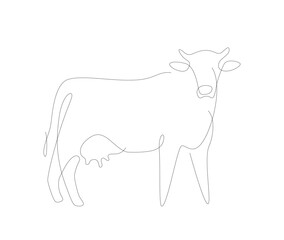 Cow one line illustration. Beef single line. Household animals line art vector.