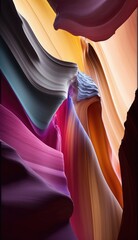 Imaginary canyon, vibrant multicolored sandstone, AI generative background for social media stories.