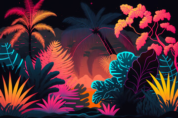 Fototapeta na wymiar abstract neon jungle background, created with generative ai