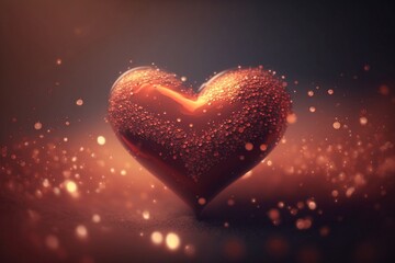 Obraz premium Generative ai brilliant bright heart on table, gift and romance, light spots and glare, abstraction, close-up