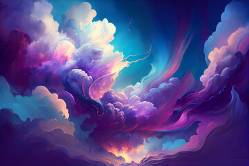 Clouds with an abstract blue and violet color .generative ai