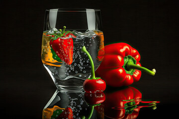  deliciously red pepper and side dishes glas water, generative artificial intelligence