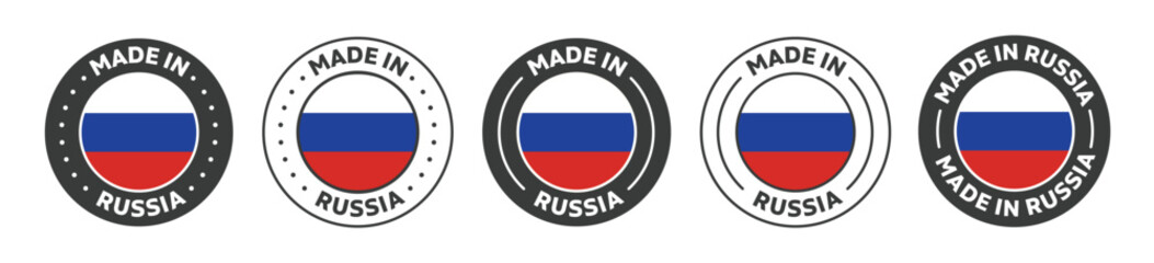 Set of Made in Russia label icons. Made in Russia logo symbol. Russian-made badge. Russia flag. suitable for products of Russia. vector illustration