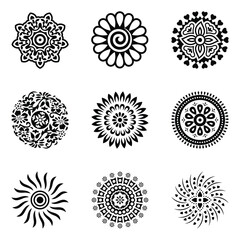 Set of traditional floral round shape mandala ornamental art vector illustration decorative design elements