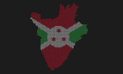 Burundi dotted map flag with grunge texture in mosaic dot style. Abstract pixel vector illustration of a country map with halftone effect for infographic. 