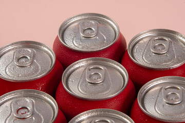 Cold red soda cans for conceptual use
