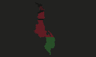 Malawi dotted map flag with grunge texture in mosaic dot style. Abstract pixel vector illustration of a country map with halftone effect for infographic.&nbsp;