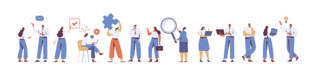 Obraz premium Team working, cooperation. Partnership. Vector illustration in flat design style.