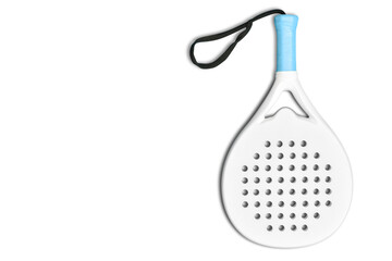 White professional paddle tennis racket on white background. Horizontal sport theme poster,...
