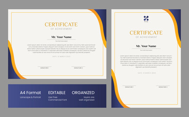 Editable Blue and gold certificate of achievement design template
