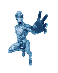 super hero in an exosuit is trying to reach you