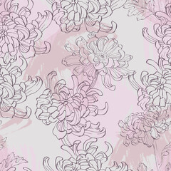 Seamless floral pattern with chrysanthemums. Spring; summer holidays presents and gifts wrapping paper, For textiles, packaging; fabric, wallpaper.
