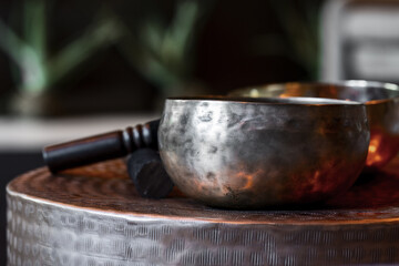 Tibetan-style metal bowls for use in relaxation temples