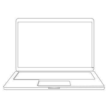 Laptop continuous line drawing. Open computer linear gadget. Vector illustration isolated on white.	