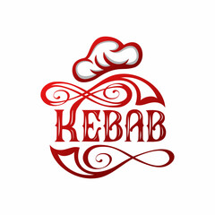 Turkish restaurant kebab creative typography with cooking hat elements. Modern vector antique logo design