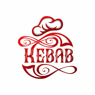 Turkish restaurant kebab creative typography with cooking hat elements. Modern vector antique logo design