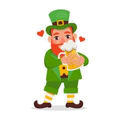 Funny leprechaun drinks light beer. St.Patrick 's Day. Vector graphic.