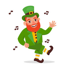 Funny Leprechaun is dancing. St.Patrick 's Day. Vector graphic.