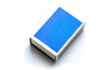 Simple generic blank blue pack of matches, common goods, essential products and items with no branding, no label concept, nobody, no people. Single object on white, copy space. Business, production