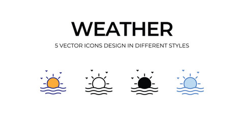 weather Icon Design in Five style with Editable Stroke. Line, Solid, Flat Line, Duo Tone Color, and Color Gradient Line. Suitable for Web Page, Mobile App, UI, UX and GUI design.