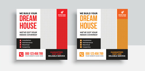 Construction renovation Handyman home repair flyer social media post and web banner template