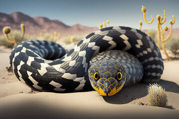 Obraz premium snake in a desert landscape, generative artificial intelligence 