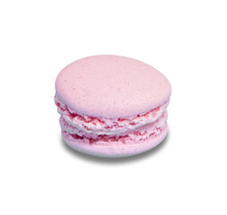 Pink cake macaron or macaroon isolated on white from above, colorful almond cookies, pastel colors, vintage card, top view