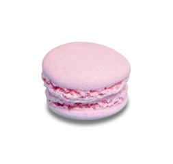  Pink cake macaron or macaroon isolated on white from above, colorful almond cookies, pastel colors, vintage card, top view © Augustas Cetkauskas