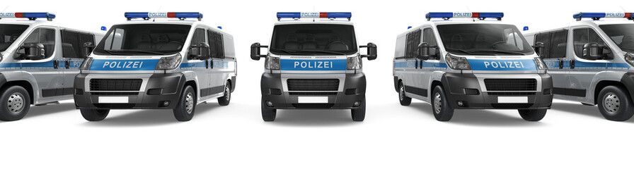 Einsatzfahrzeuge der Polizei aufgereiht in der Frontansicht - isoliert © 4th Life Photography
