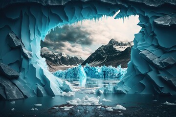 Climate change cause melting glacier all over the world. Generative AI illustration