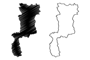 Bolsover Non-metropolitan district (United Kingdom of Great Britain and Northern Ireland, ceremonial county Derbyshire, England) map vector illustration, scribble sketch map