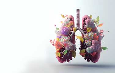 Salud y medicina de los pulmones y el sistema respiratorio. Concepto de contaminación y contaminación. Salud y calidad del aire. Primavera y alergias. Ai generado. - obrazy, fototapety, plakaty