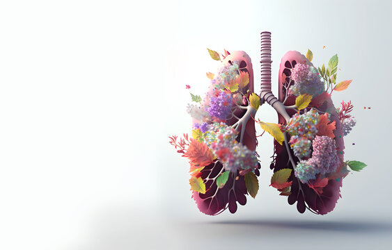 Salud y medicina de los pulmones y el sistema respiratorio. Concepto de contaminación y contaminación. Salud y calidad del aire. Primavera y alergias. Ai generado.