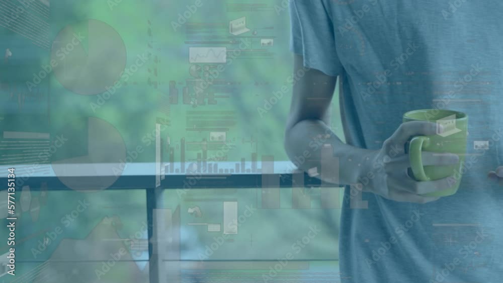 Poster animation of data processing over biracial man using smartphone
