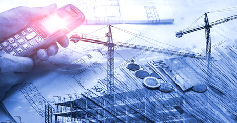 Grúas y construcción de edificios. Industria de la construcción y bienes raíces, precios de la...