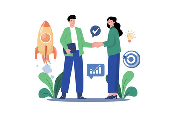 Business man shakes hands with partners to develop business